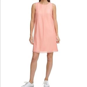 DKNY Trapeze Jewel‎ Neck Sleeveless Chiffon Dress